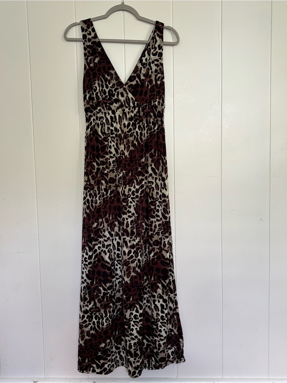 V-Neck Leopard Print Maxi Dress in Brown and Black
